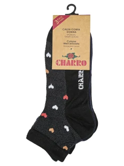 Charro Confezione da 3 paia di calze sneakers a righe da donna in cotone