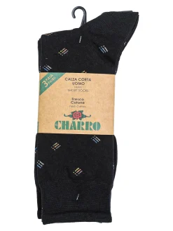 Charro Confezione da 3 paia di calze corte da uomo in cotone