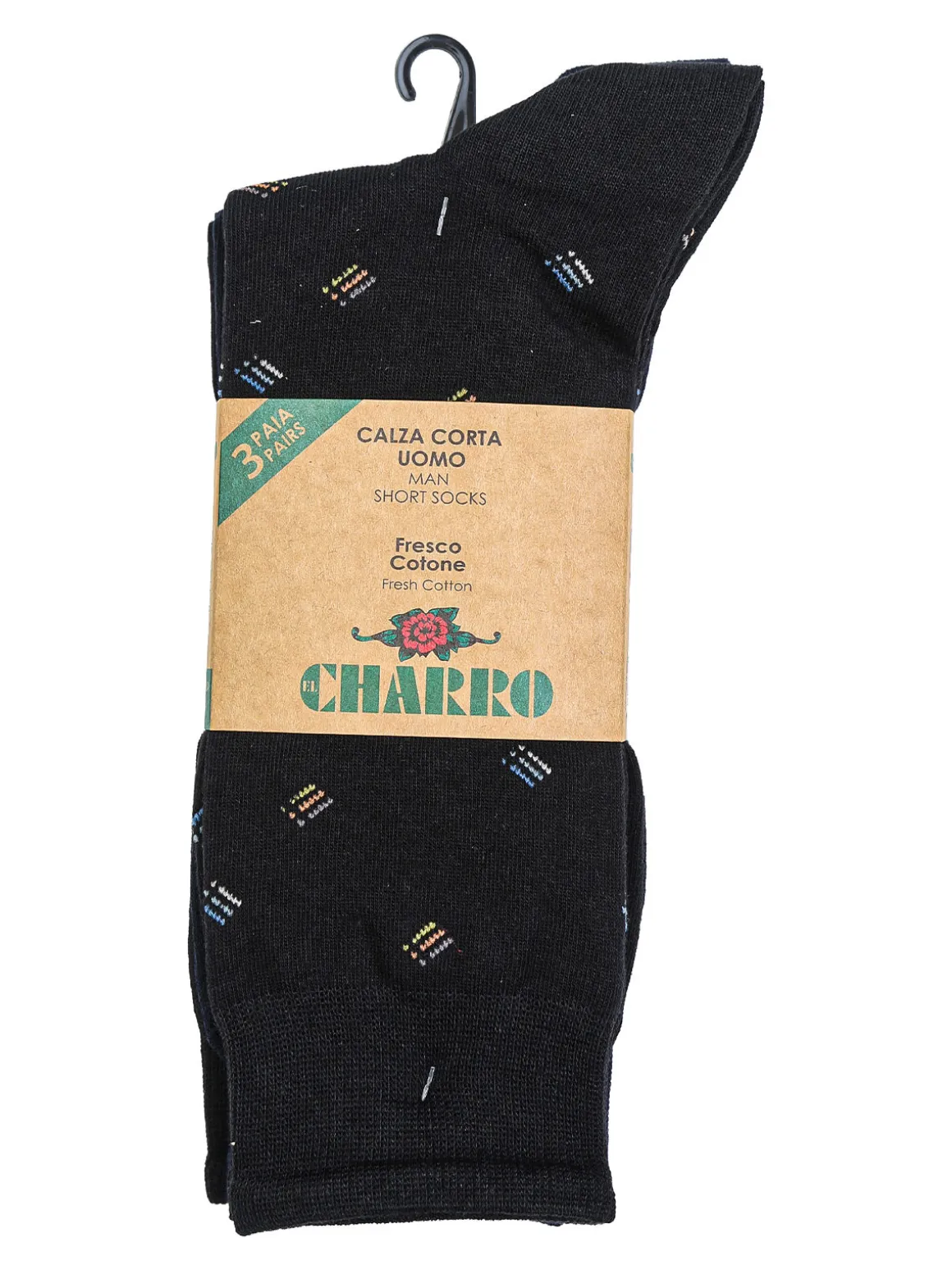 Charro Confezione da 3 paia di calze corte da uomo in cotone