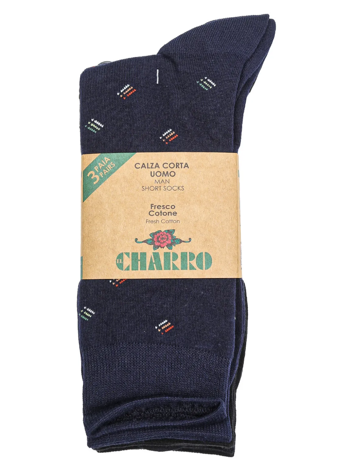 Charro Confezione da 3 paia di calze corte da uomo in cotone