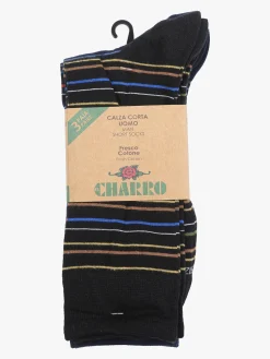 Charro Confezione da 3 paia di calze corte a righe da uomo in cotone