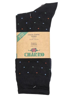 Charro Confezione da 3 paia di calze corte da uomo in fresco cotone