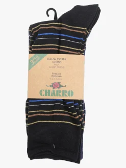 Charro Confezione da 3 paia di calze corte a righe da uomo in cotone