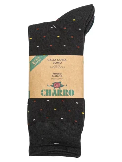 Charro Confezione da 3 paia di calze corte da uomo in fresco cotone