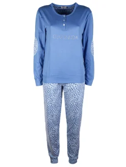 Coconuda Pigiama lungo da donna in cotonte interlock con strass