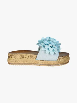 Confort Ciabatte donna con fiore e platform - blu