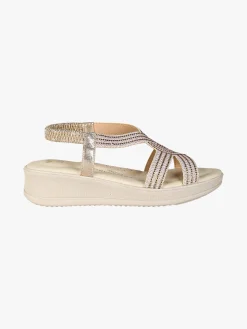 Confosana Sandali donna strass con zeppa e cinturino elastico - platino