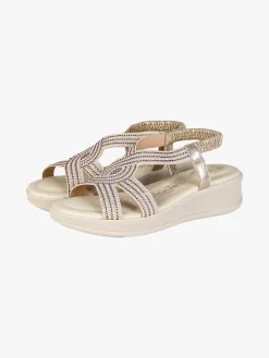 Confosana Sandali donna strass con zeppa e cinturino elastico - platino