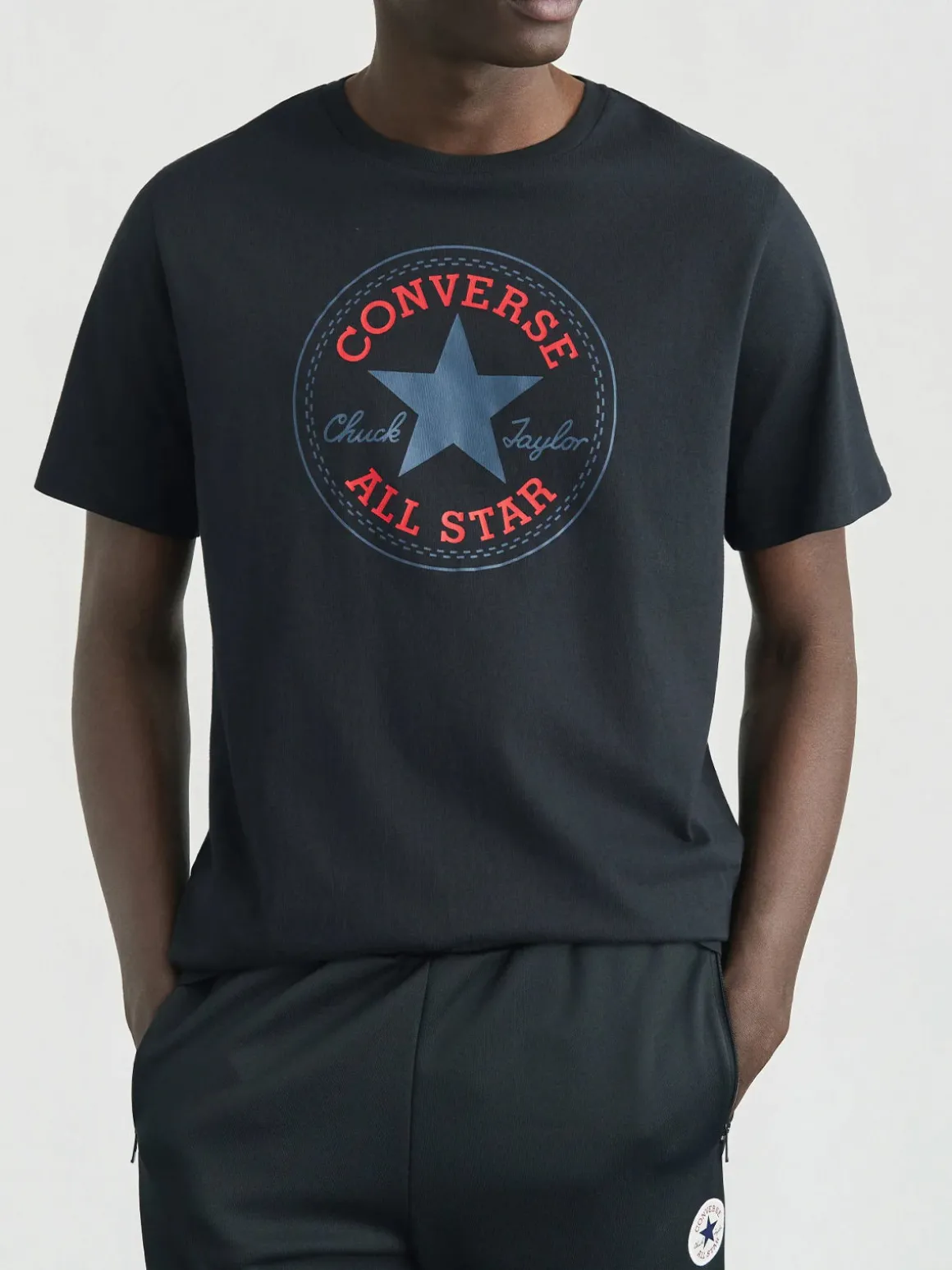 Converse CHUCK PATCH TEE t-shirt da uomo in cotone con stampa logo - nero