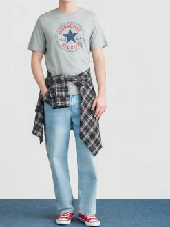 Converse CHUCK PATCH TEE t-shirt da uomo in cotone con stampa logo - grigio