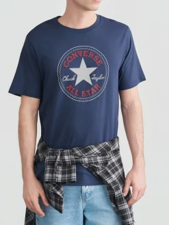 Converse CHUCK PATCH TEE t-shirt da uomo in cotone con stampa logo - blu scuro
