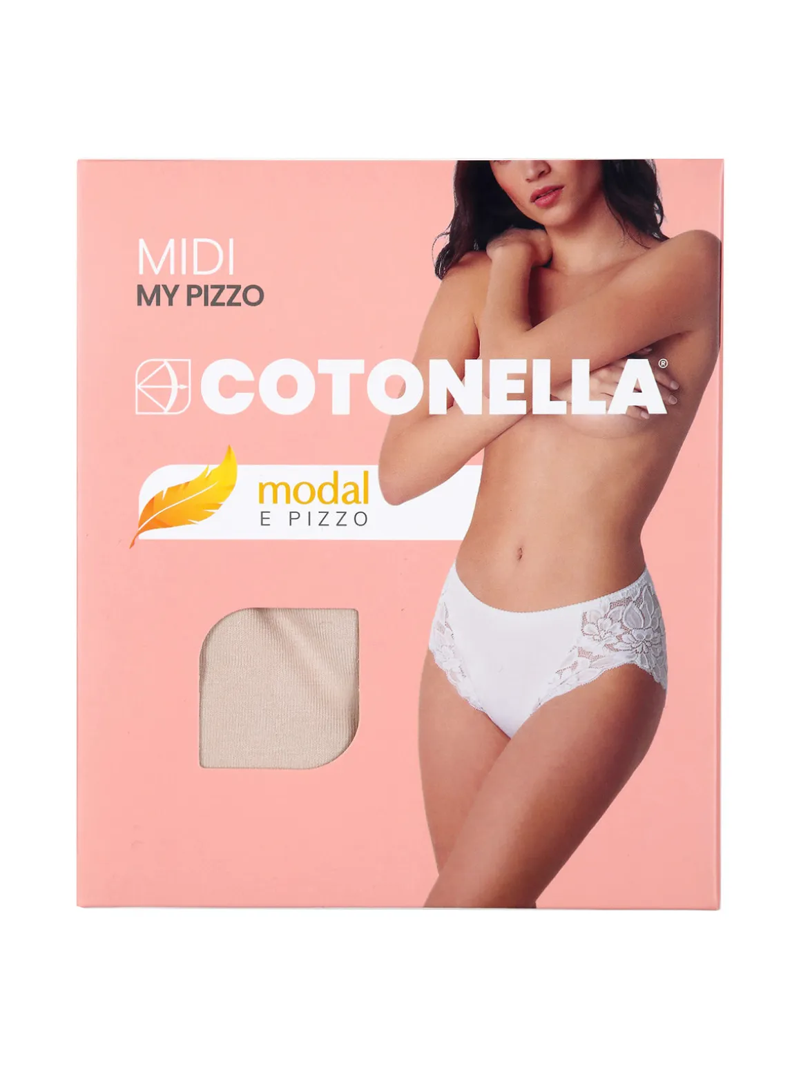 Cotonella Slip midi donna in pizzo - cipria