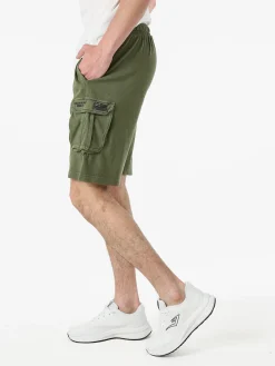 Cotton Belt Bermuda da uomo in cotone con tasconi laterali e coulisse - militare