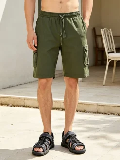 Cotton Belt Bermuda da uomo in cotone con tasconi laterali e coulisse - militare