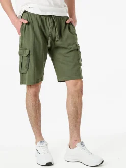 Cotton Belt Bermuda da uomo in cotone con tasconi laterali e coulisse - militare