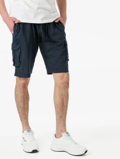 Cotton Belt Bermuda da uomo in cotone con tasconi laterali e coulisse - blu