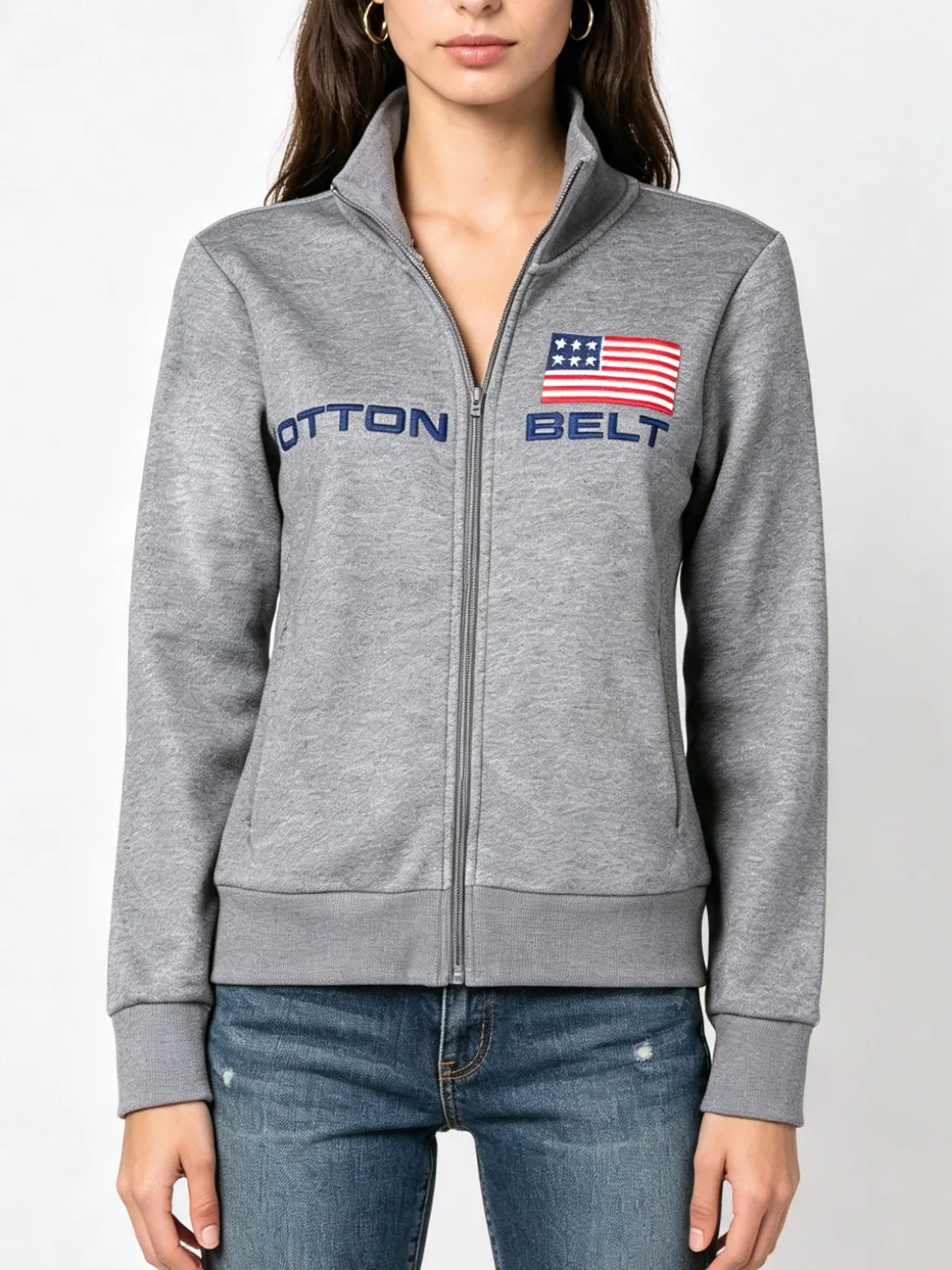 Cotton Belt Felpa pesante da donna con zip