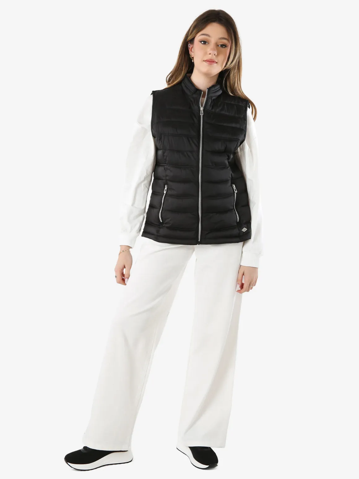 Cotton Belt Gilet imbottito da donna con zip - nero
