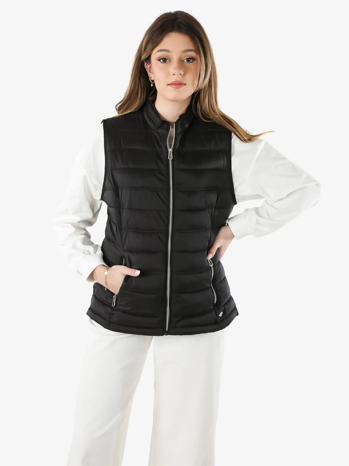 Cotton Belt Gilet imbottito da donna con zip - nero