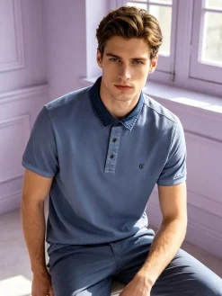 Cotton Belt Polo da uomo in cotone a maniche corte - blu