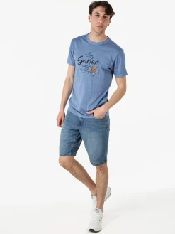 Cotton Belt T-shirt da uomo in cotone con stampa - blu