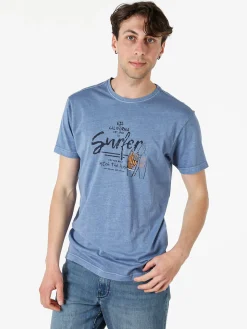 Cotton Belt T-shirt da uomo in cotone con stampa - blu