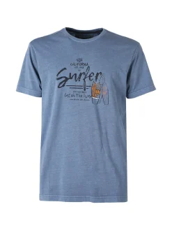 Cotton Belt T-shirt da uomo in cotone con stampa - blu