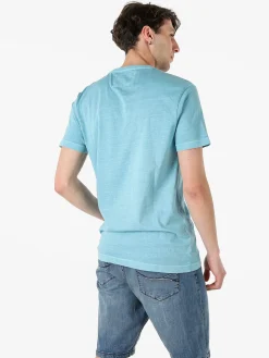 Cotton Belt T-shirt da uomo in cotone con stampa - turchese