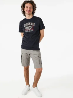 Cotton Belt T-shirt da uomo in cotone con stampa - blu scuro