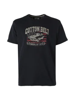 Cotton Belt T-shirt da uomo in cotone con stampa - blu scuro