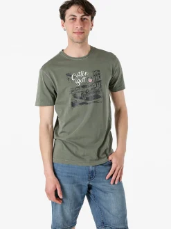 Cotton Belt T-shirt da uomo in cotone con stampa - militare