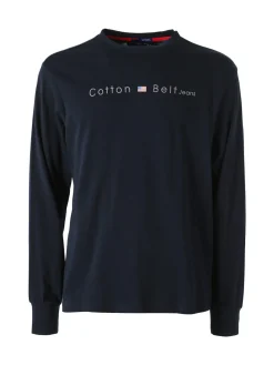 Cotton Belt T-shirt da uomo in cotone a maniche lunghe - blu scuro