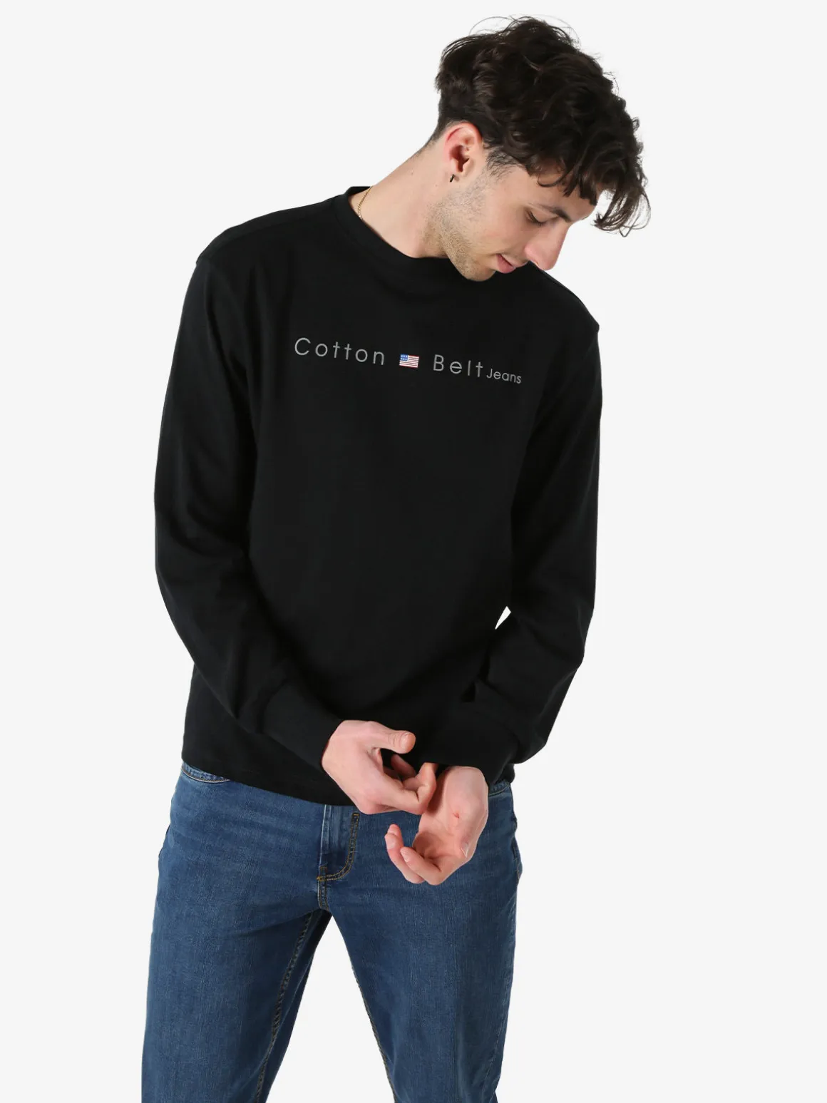 Cotton Belt T-shirt da uomo in cotone a maniche lunghe - nero