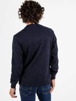 Cotton Belt T-shirt girocollo da uomo a maniche lunghe in cotone - blu scuro