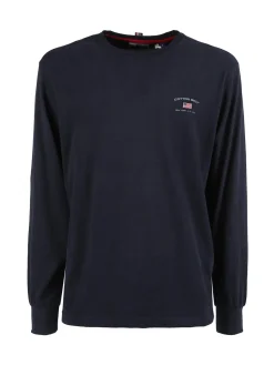 Cotton Belt T-shirt girocollo da uomo a maniche lunghe in cotone - blu scuro