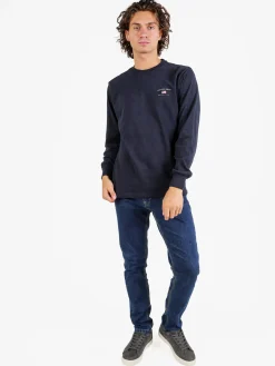 Cotton Belt T-shirt girocollo da uomo a maniche lunghe in cotone - blu scuro