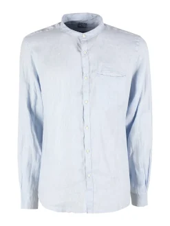 Coveri Collection Camicia in lino da uomo alla coreana con maniche lunghe