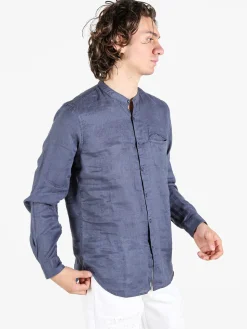 Coveri Collection Camicia in lino da uomo alla coreana con maniche lunghe