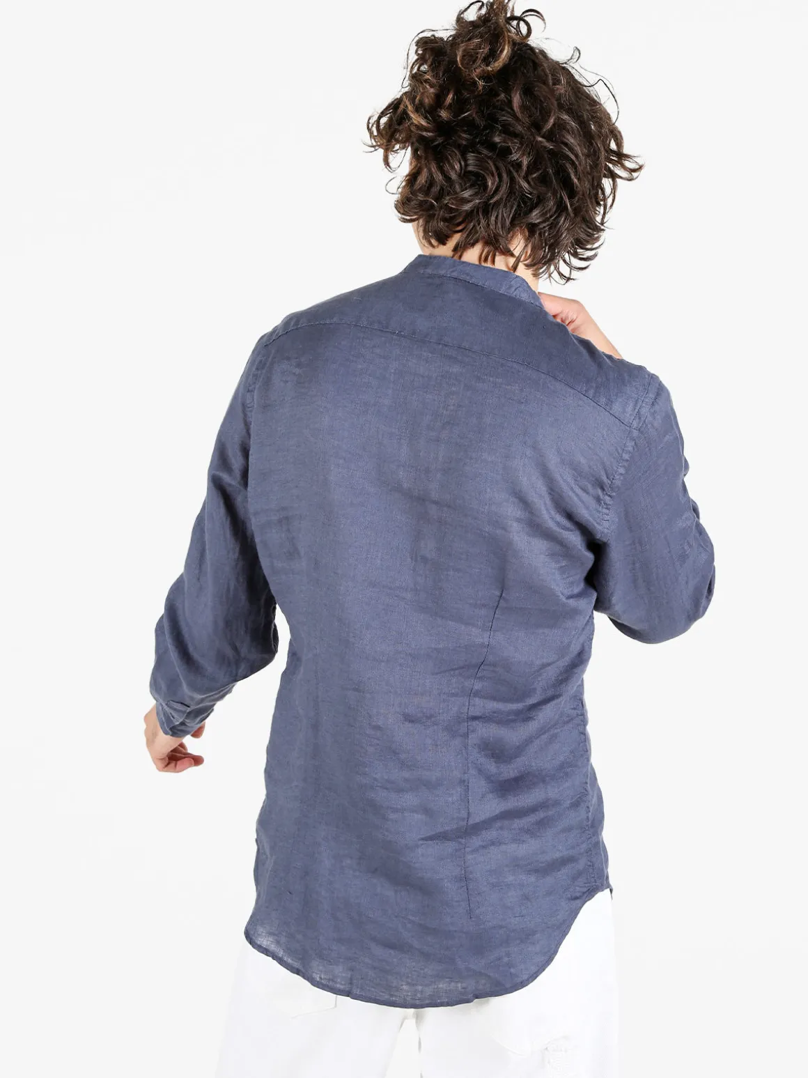 Coveri Collection Camicia in lino da uomo alla coreana con maniche lunghe