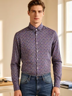 Coveri Collection Camicia uomo fiorata a maniche lunghe semi slim fit