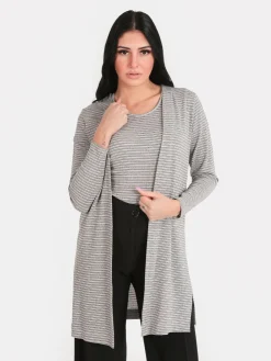 Coveri Collection Cardigan lungo aperto a righe sottili