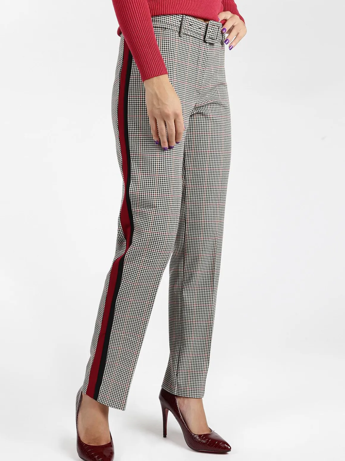 Coveri Collection Pantaloni pied de poule con strisce laterali