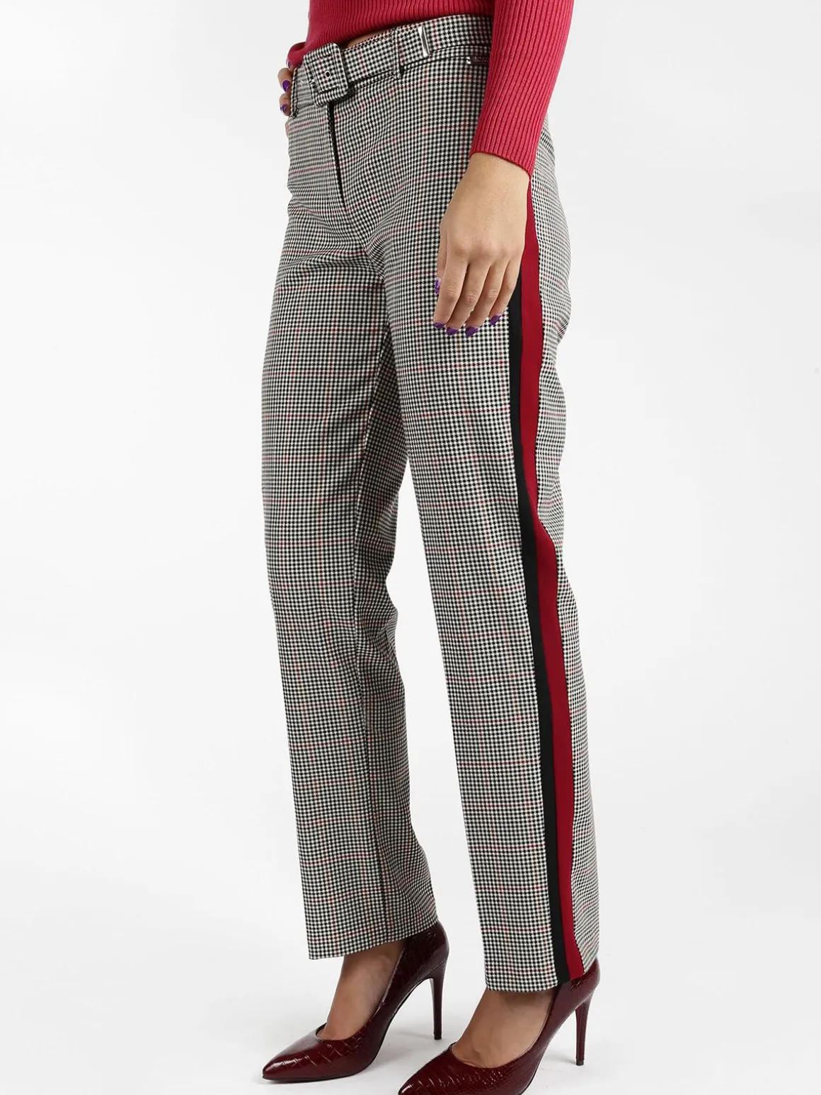 Coveri Collection Pantaloni pied de poule con strisce laterali