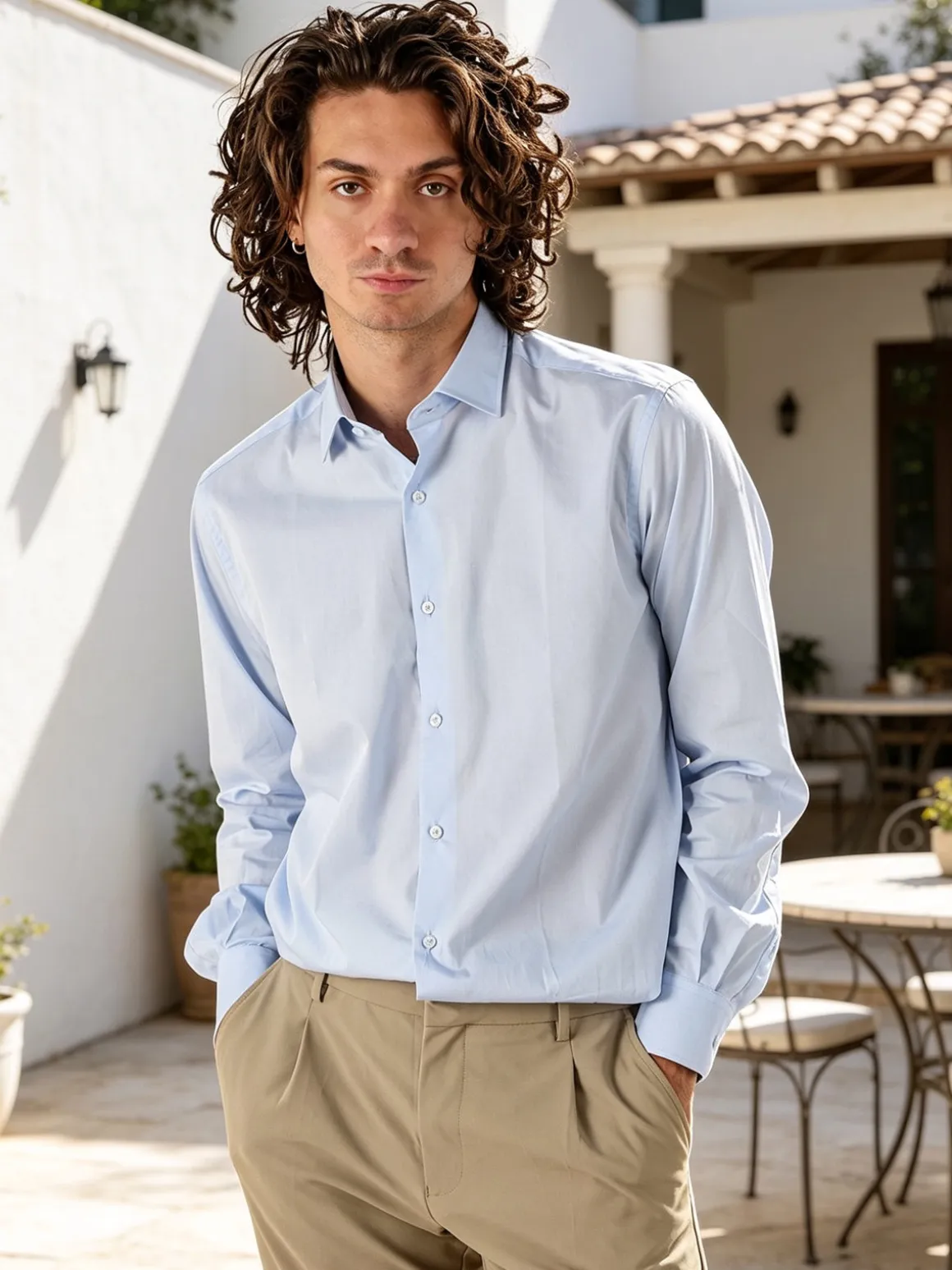 Coveri Moving Camicia da uomo in cotone regular fit a maniche lunghe - azzurro