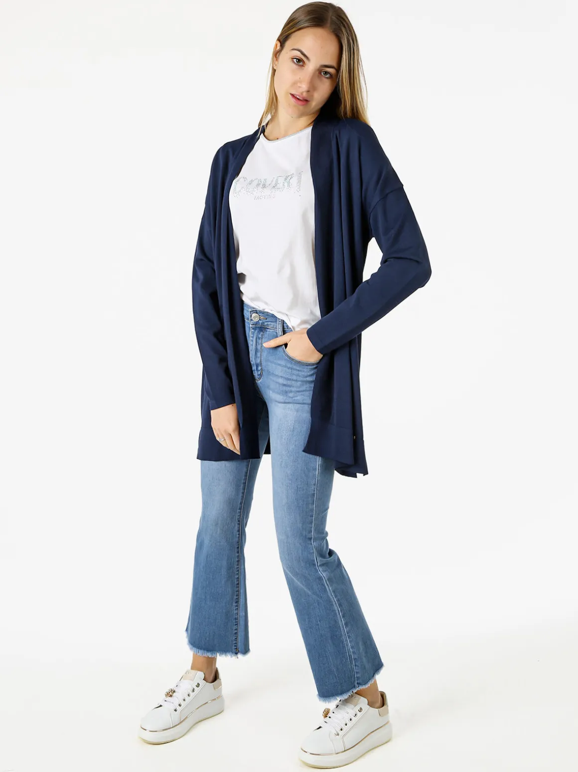 Coveri Moving Cardigan donna in maglia leggera senza chiusura - blu scuro