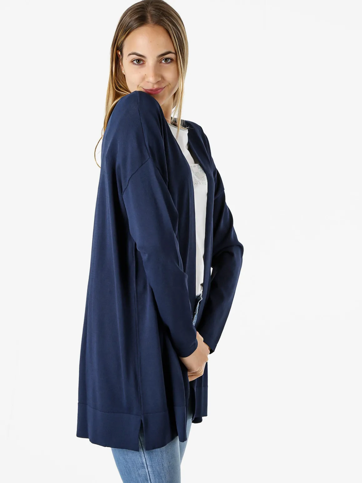 Coveri Moving Cardigan donna in maglia leggera senza chiusura - blu scuro