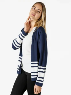 Coveri Moving Cardigan donna in maglia con stampa a righe sul finale - blu scuro