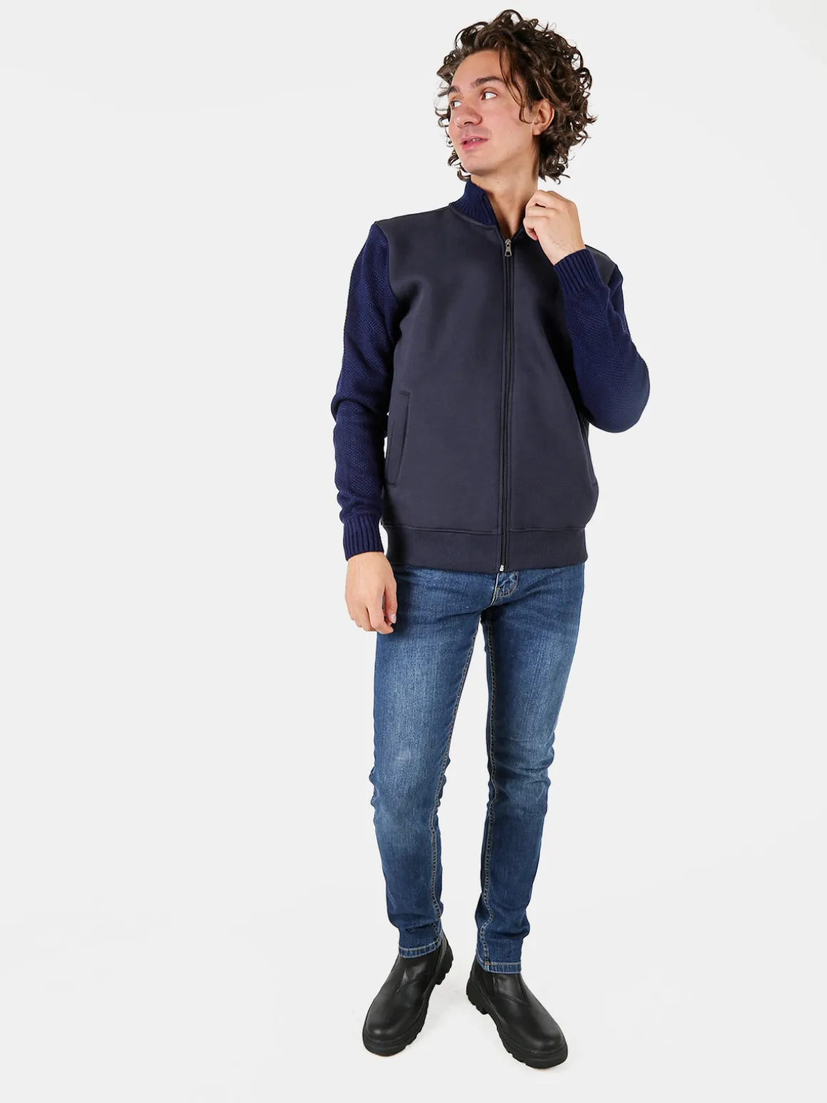 Coveri Moving Felpa da uomo con maniche in maglia - blu scuro