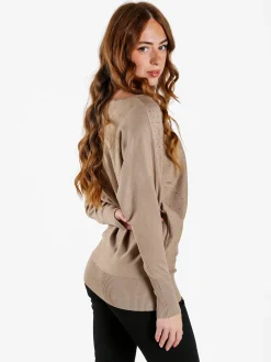 Coveri Moving Maglia donna con scollo a barca e borchie - khaki