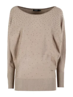 Coveri Moving Maglia donna con scollo a barca e borchie - khaki